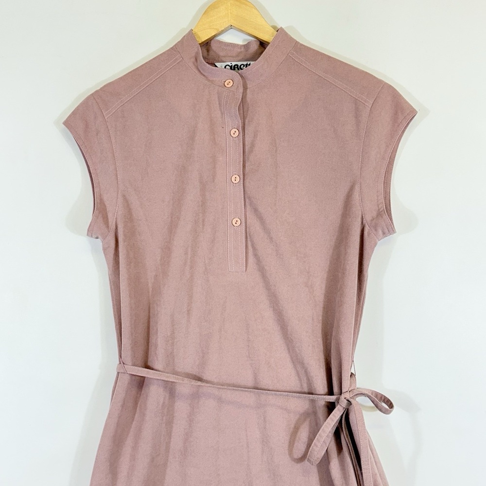 Cirette Vintage Dress‎ Women 12 Dusty Rose Pink Modern Prairie Belted Suede Feel - Picture 3 of 10
